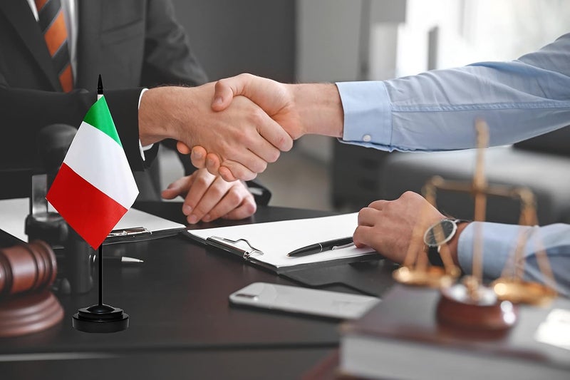 tibijoy Italy Italian Deluxe Desk Flag Set Small Mini Miniature Italy Italian Table Desktop Flags With Solid Pole, Black Base and Spear Top(2 Pack) - Image 5